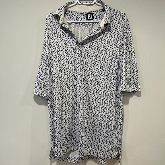 Footjoy Golf Polo Shirt Mens Floral Blue White Button XL FJ Hockley Valley Club - Picture 1 of 7